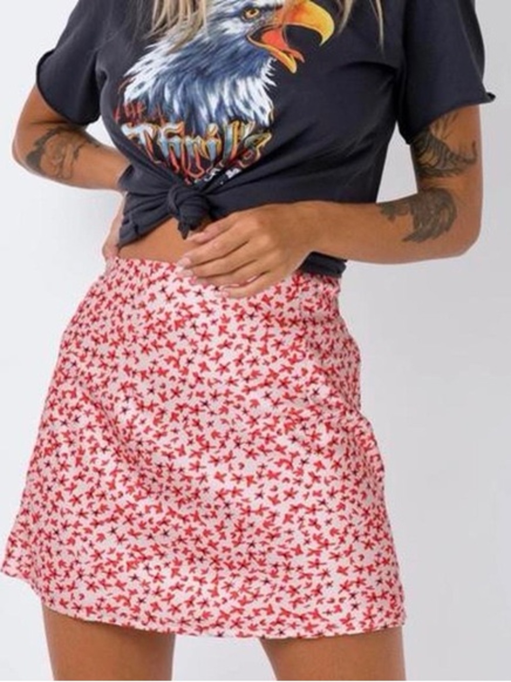 Princess Polly Red & White Floral Mini Skirt